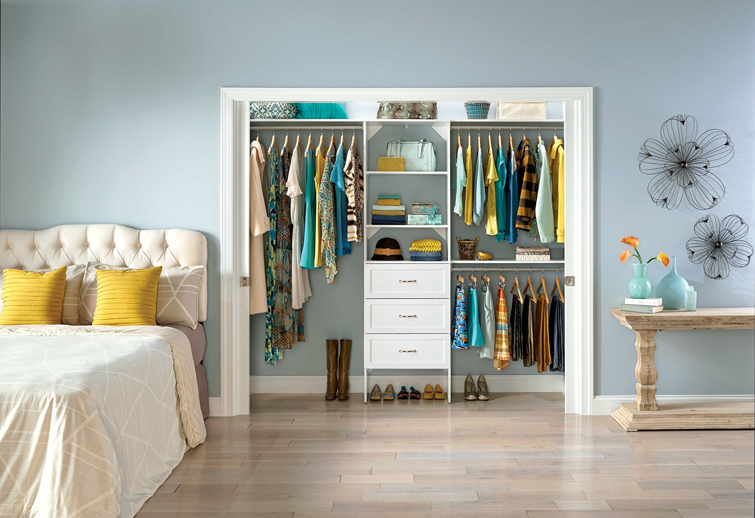 25 Inch Adjustable Closet Organizer Kit with Storage Tower in Pure White